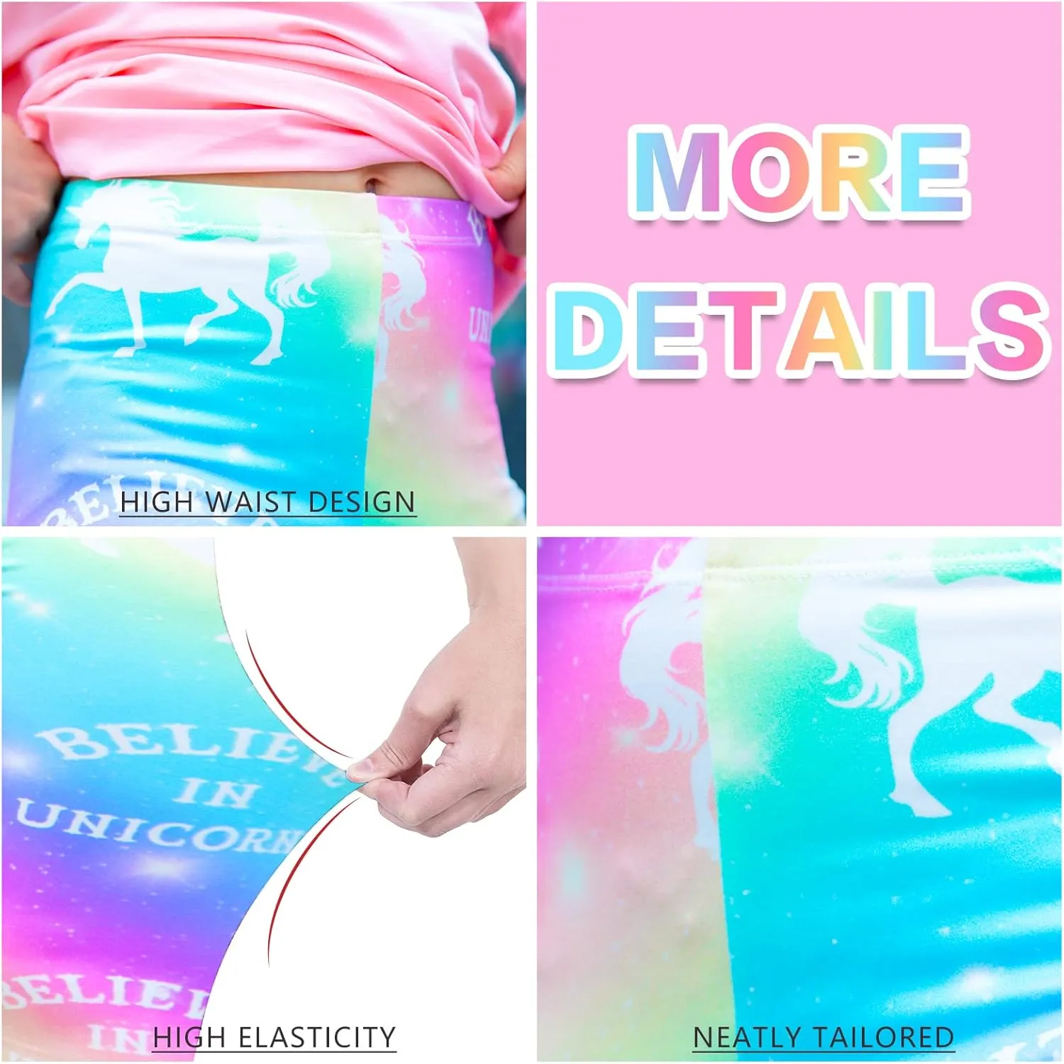 Kid Girls Unicorn Rainbow Mermaid Leggings Soft Stretchy Pants High Waist Slim Tights