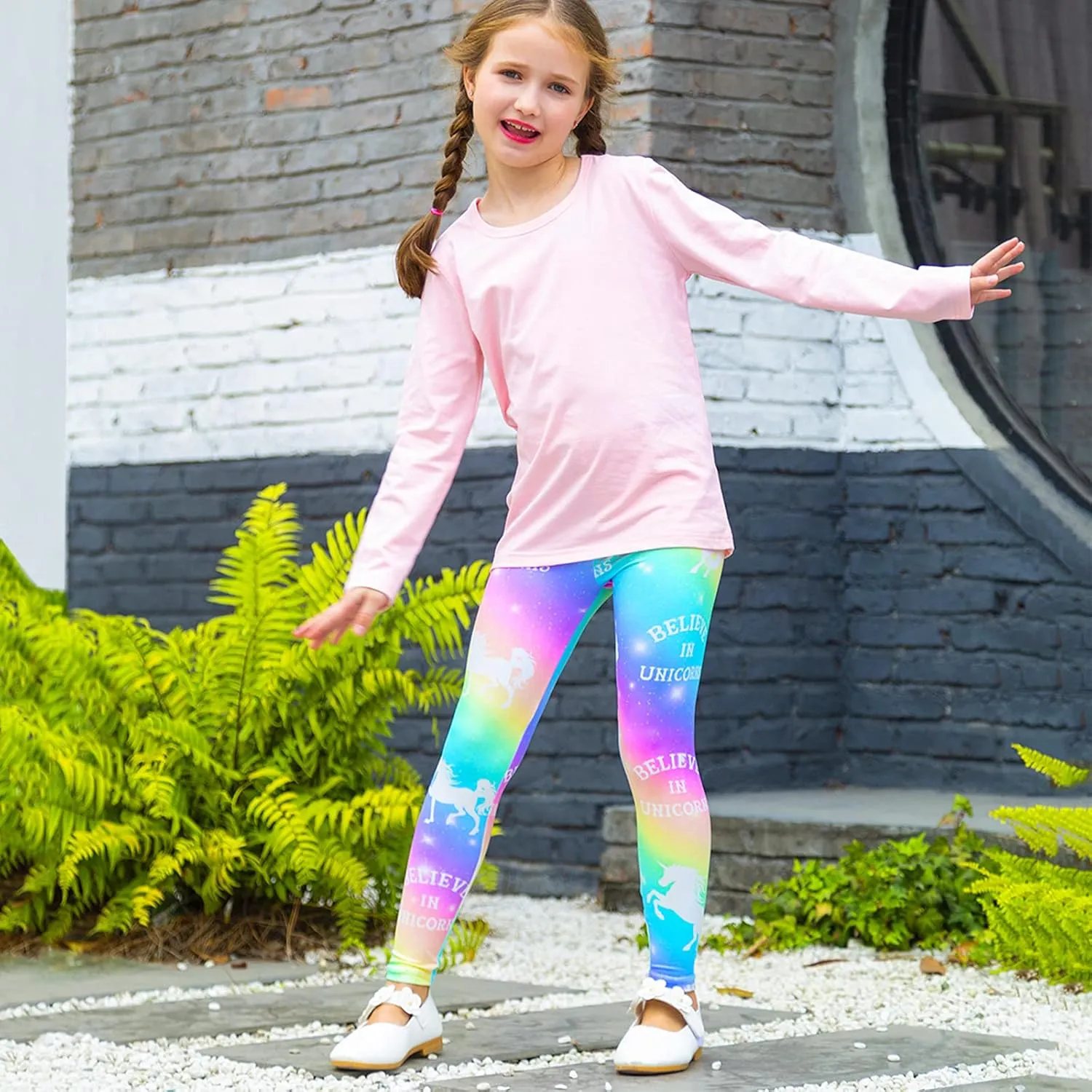 Kid Girls Unicorn Rainbow Mermaid Leggings Soft Stretchy Pants High Waist Slim Tights