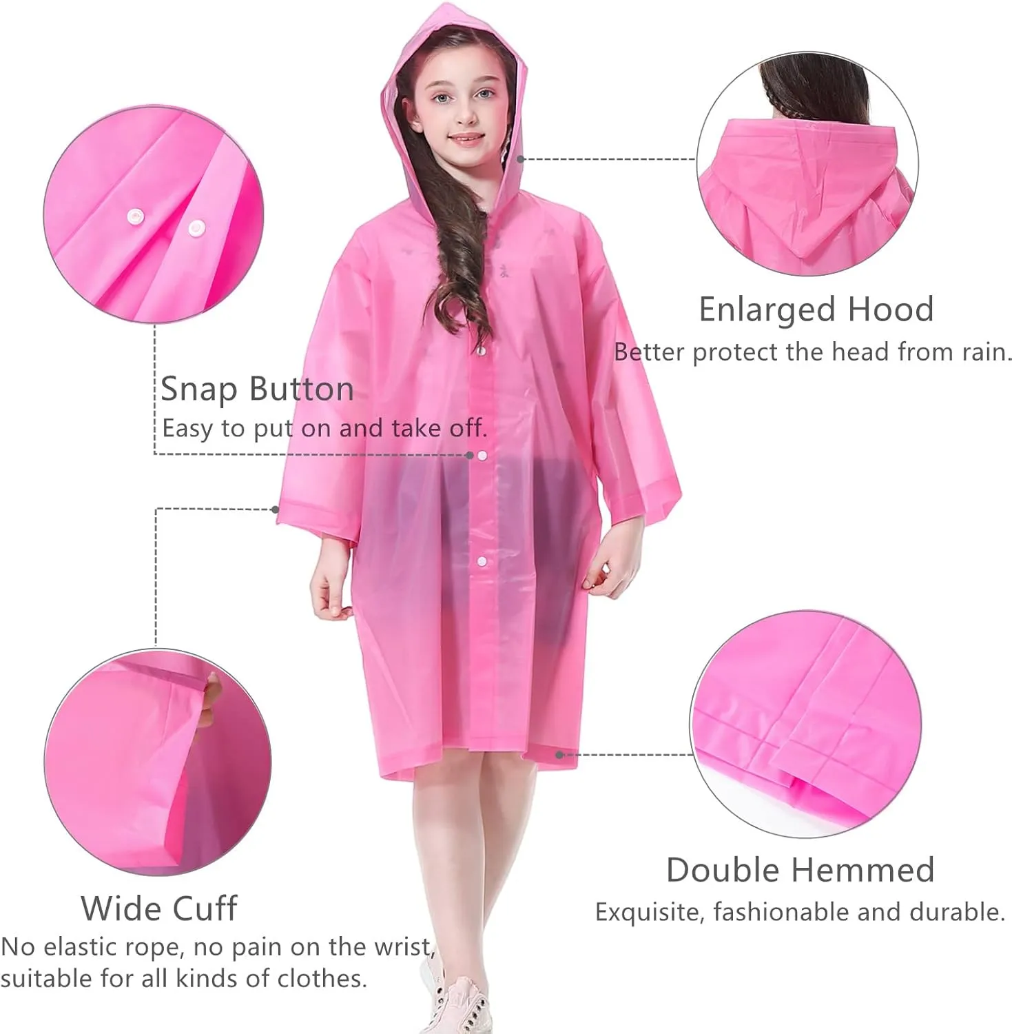 Kids Rain Poncho 2 Pack, Reusable Raincoat Rain Jackets for 6-14 Girls Boys