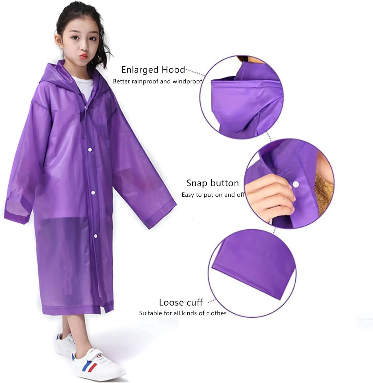 Kids Rain Poncho 2 Pack, Reusable Raincoat Rain Jackets for 6-14 Girls Boys