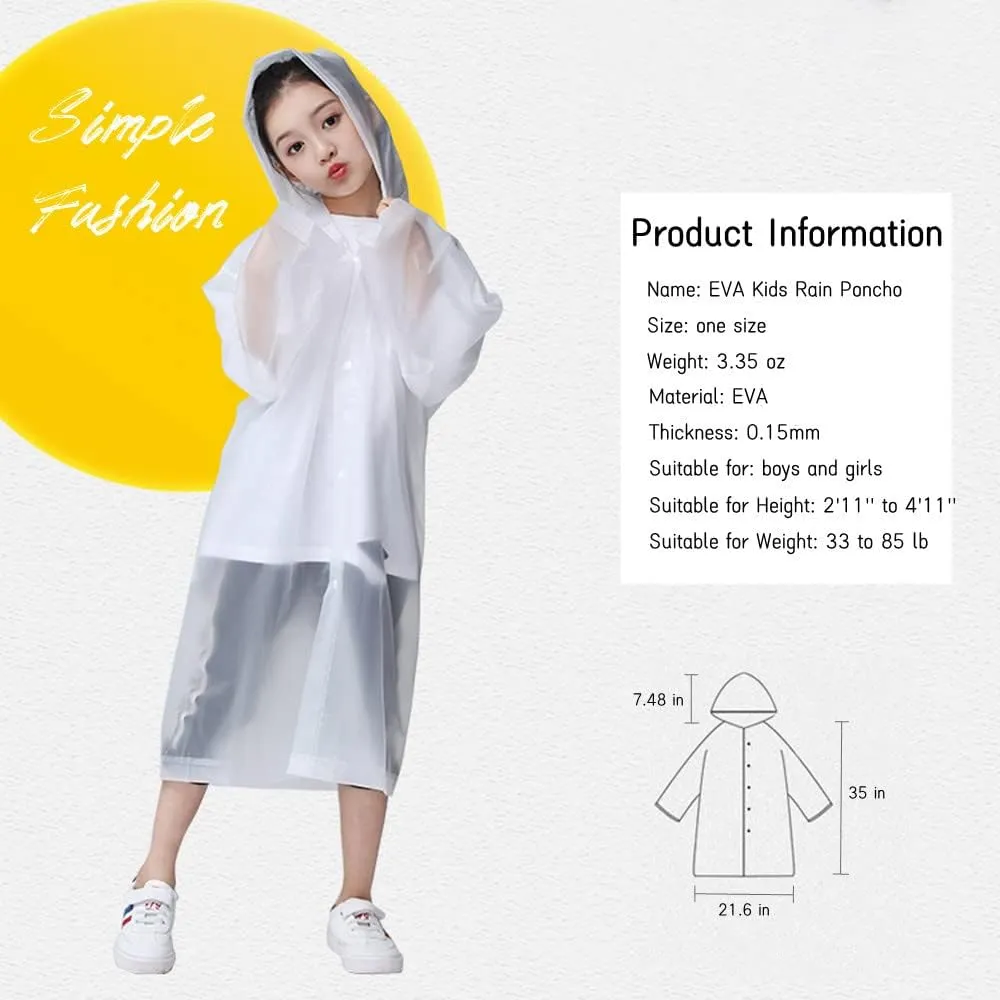 Kids Rain Poncho 2 Pack, Reusable Raincoat Rain Jackets for 6-14 Girls Boys