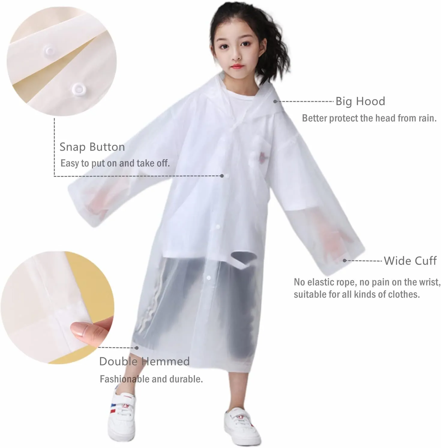 Kids Rain Poncho 2 Pack, Reusable Raincoat Rain Jackets for 6-14 Girls Boys