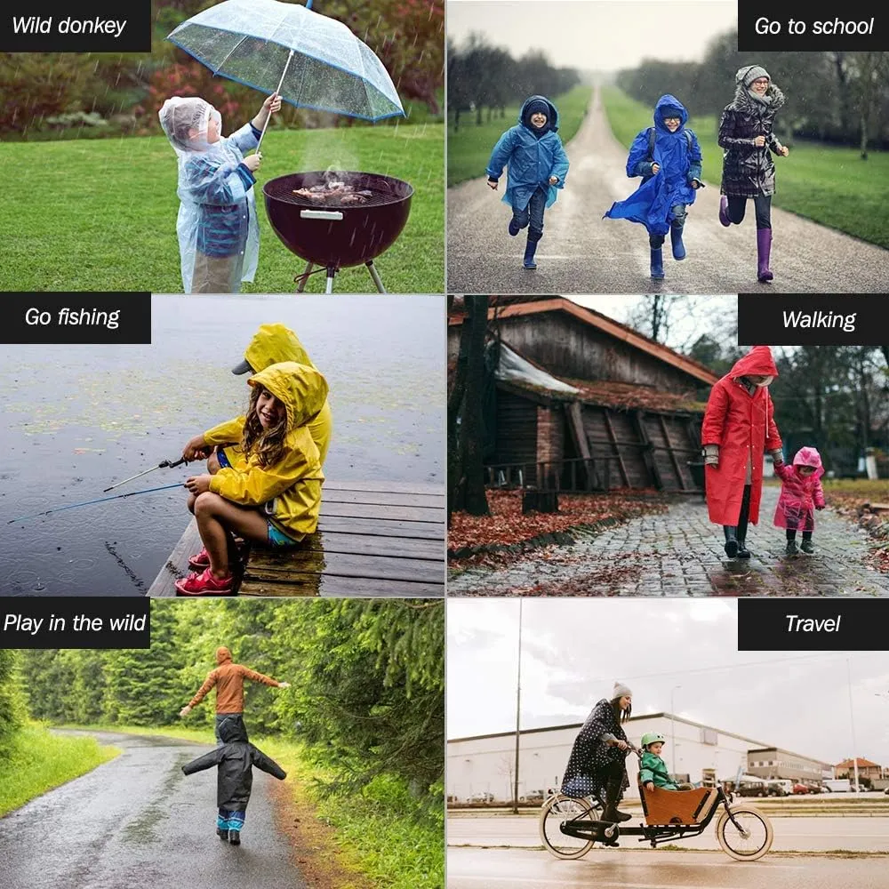 Kids Rain Poncho 2 Pack, Reusable Raincoat Rain Jackets for 6-14 Girls Boys