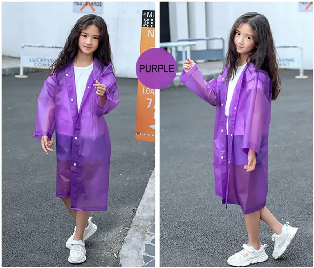 Kids Rain Poncho 2 Pack, Reusable Raincoat Rain Jackets for 6-14 Girls Boys