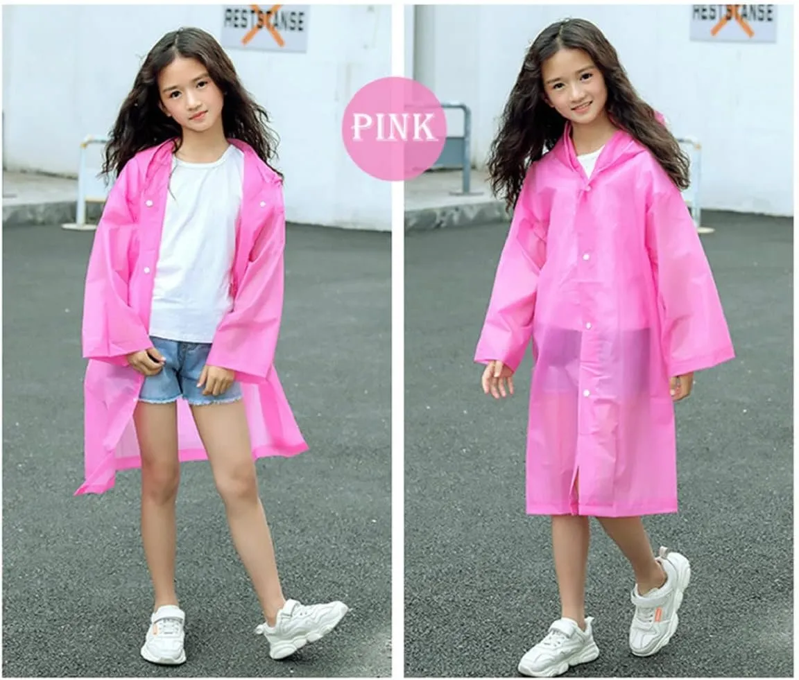 Kids Rain Poncho 2 Pack, Reusable Raincoat Rain Jackets for 6-14 Girls Boys