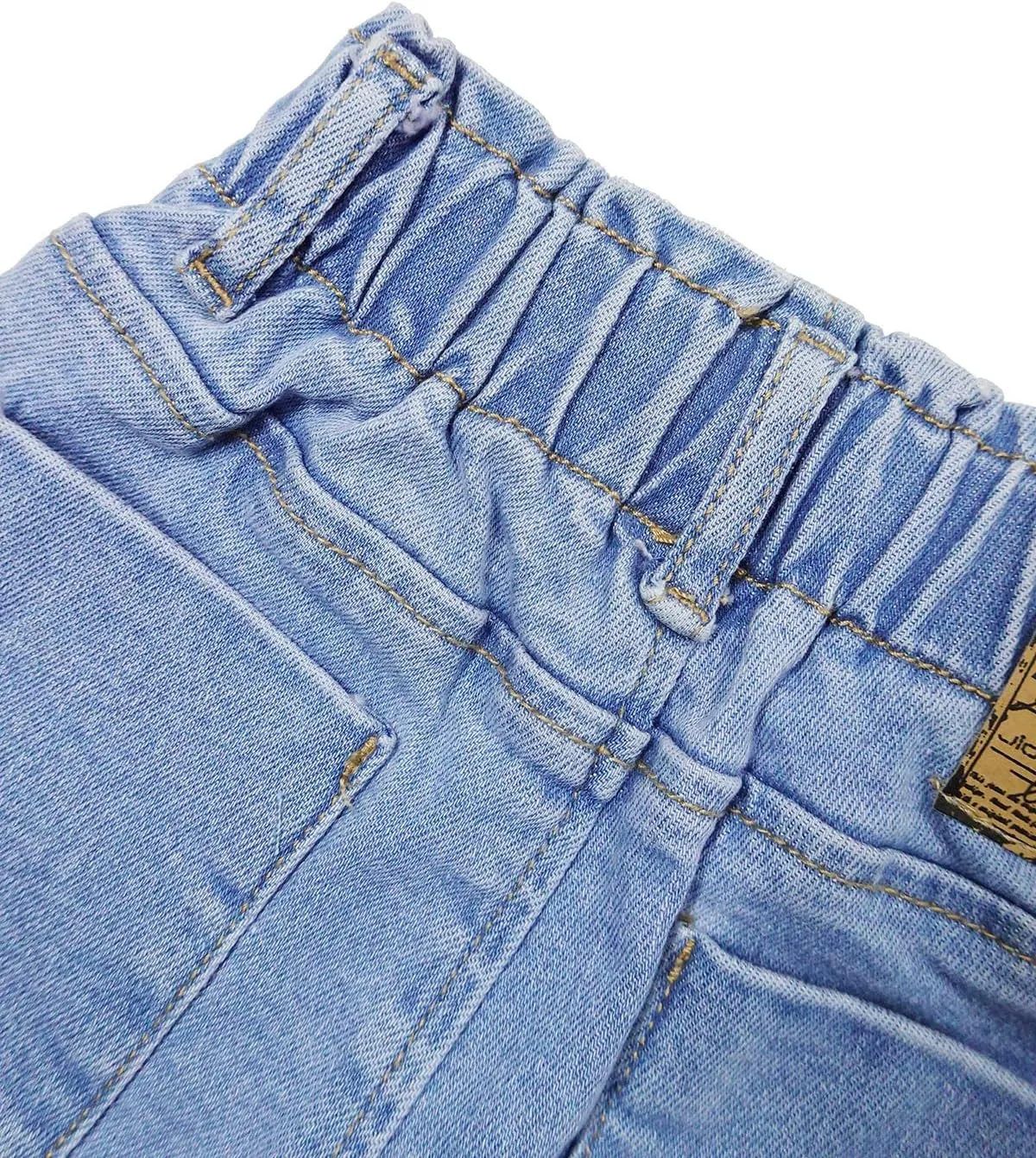 KIDSCOOL SPACE Baby Girl Boy Jeans,Soft Ripped Denim Elastic Band Inside Pants