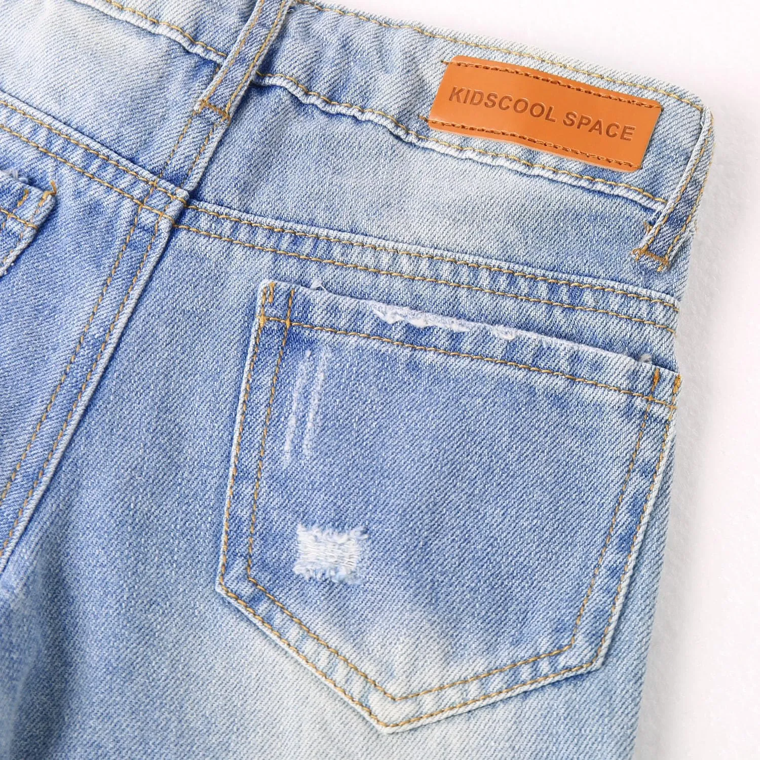 KIDSCOOL SPACE Baby Girl Boy Jeans,Soft Ripped Denim Elastic Band Inside Pants