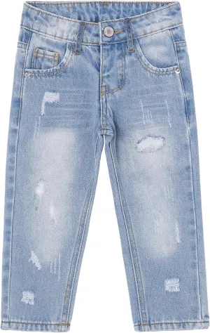 KIDSCOOL SPACE Baby Girl Boy Jeans,Soft Ripped Denim Elastic Band Inside Pants