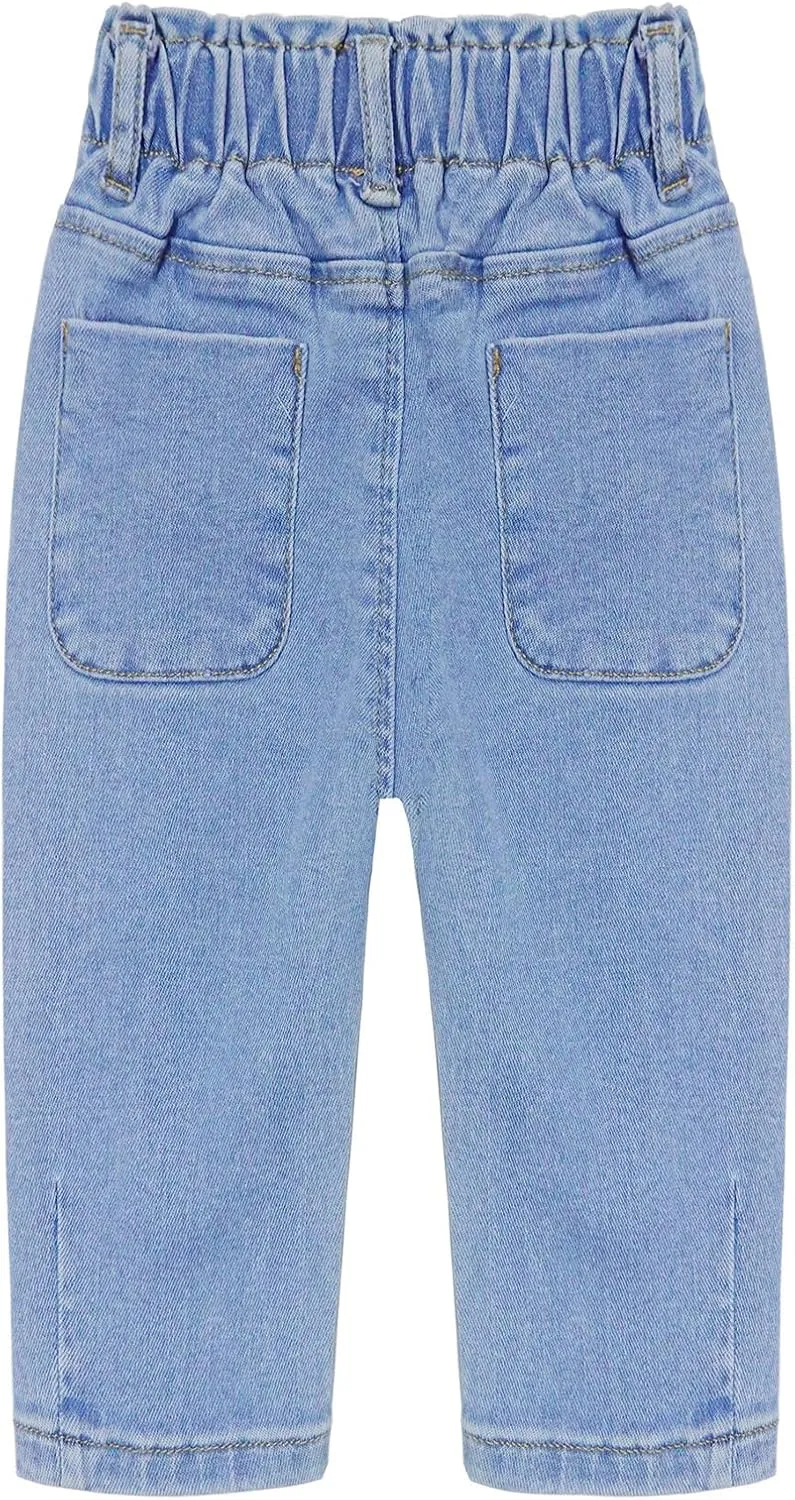 KIDSCOOL SPACE Baby Girl Boy Jeans,Soft Ripped Denim Elastic Band Inside Pants