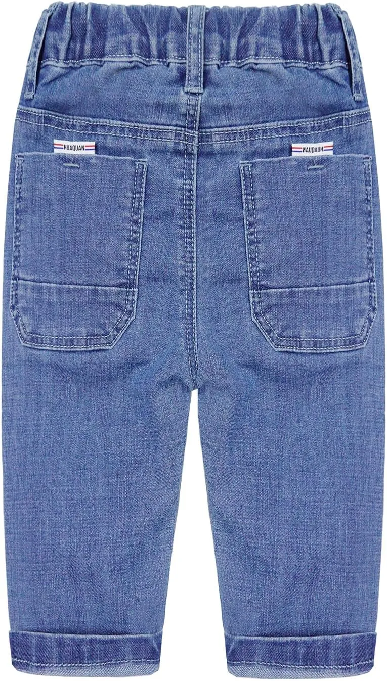 KIDSCOOL SPACE Baby Girl Boy Jeans,Soft Ripped Denim Elastic Band Inside Pants