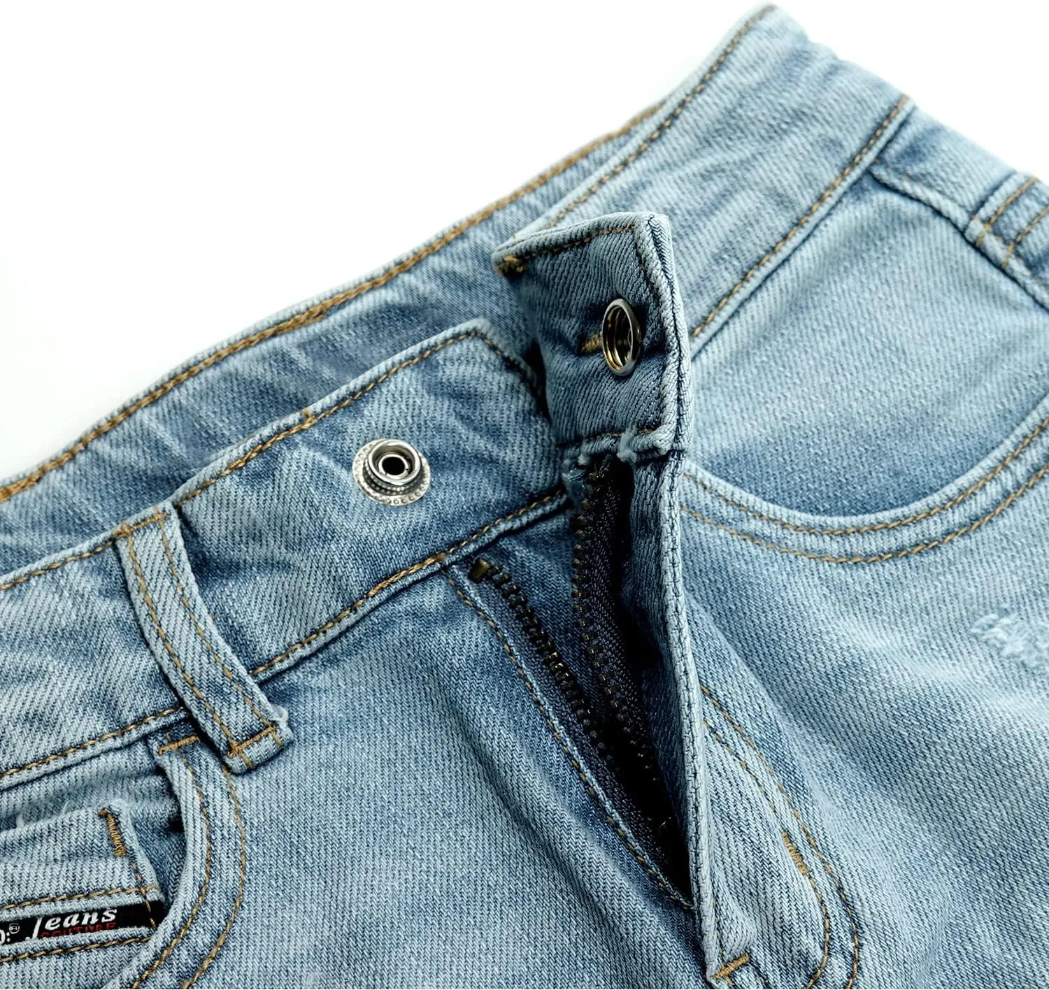 KIDSCOOL SPACE Boys Slim Fit Mid-Thigh Denim Shorts, Ripped Soft Elastic Band Inside Half Jean Pants