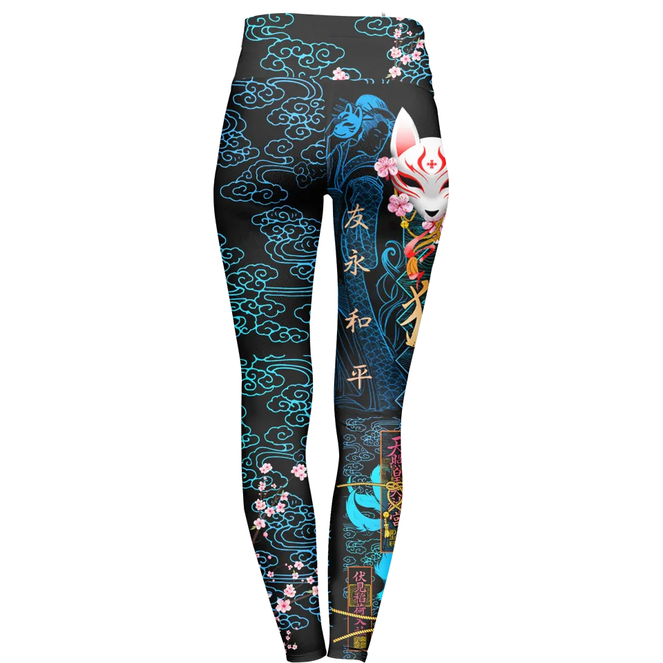 Kitsune High Waisted Leggings - Blue Edition