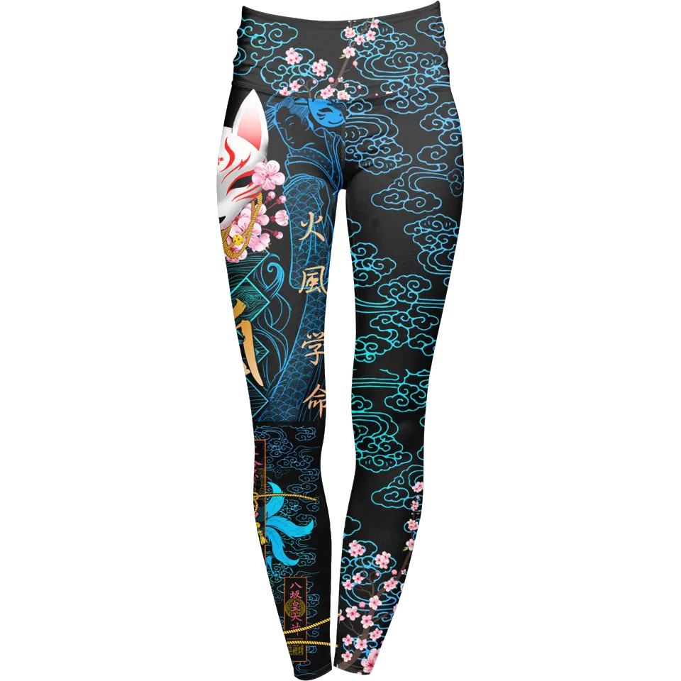 Kitsune High Waisted Leggings - Blue Edition