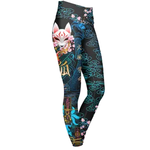 Kitsune High Waisted Leggings - Blue Edition