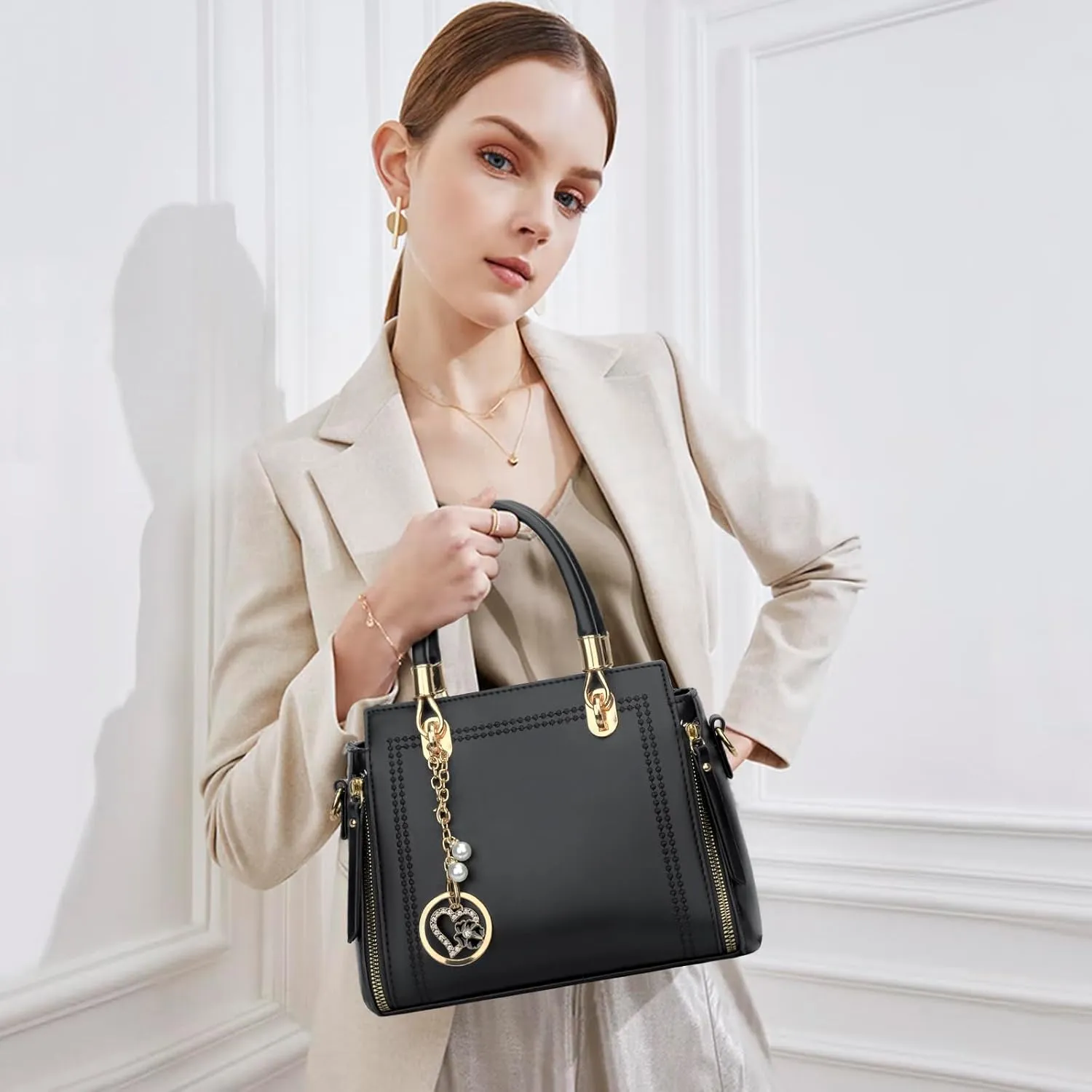 KKXIU Stylish Women Satchel Purses and Handbags Vegan Leather Top Handle Shoulder Crossbody Bag