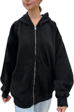 KMBANGI Women Y2k Oversized Zipper Hoodie with Pockets Loose Zip Up Sweatshirts Hooded Jacket Harajuku Trendy Streetwear