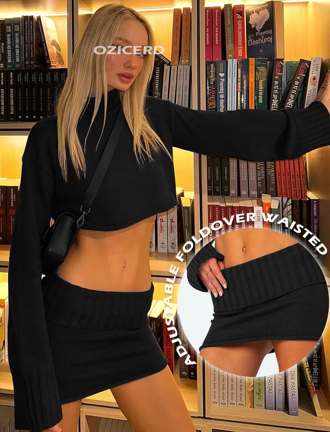 Knit Bodycon Mini Skirts for Women High Waisted Fold Over Low Rise Y2k Cute Short Skirt Wrap Pencil Skirt Skort