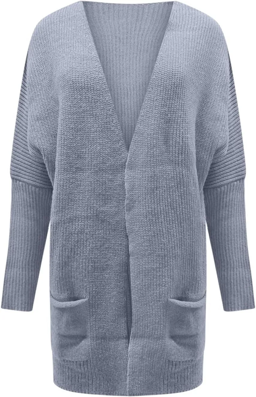 Knit Crochet Sweater Cardigan for Women Open Front Solid Long Sleeve Outwear with Pockets 2024 Winter