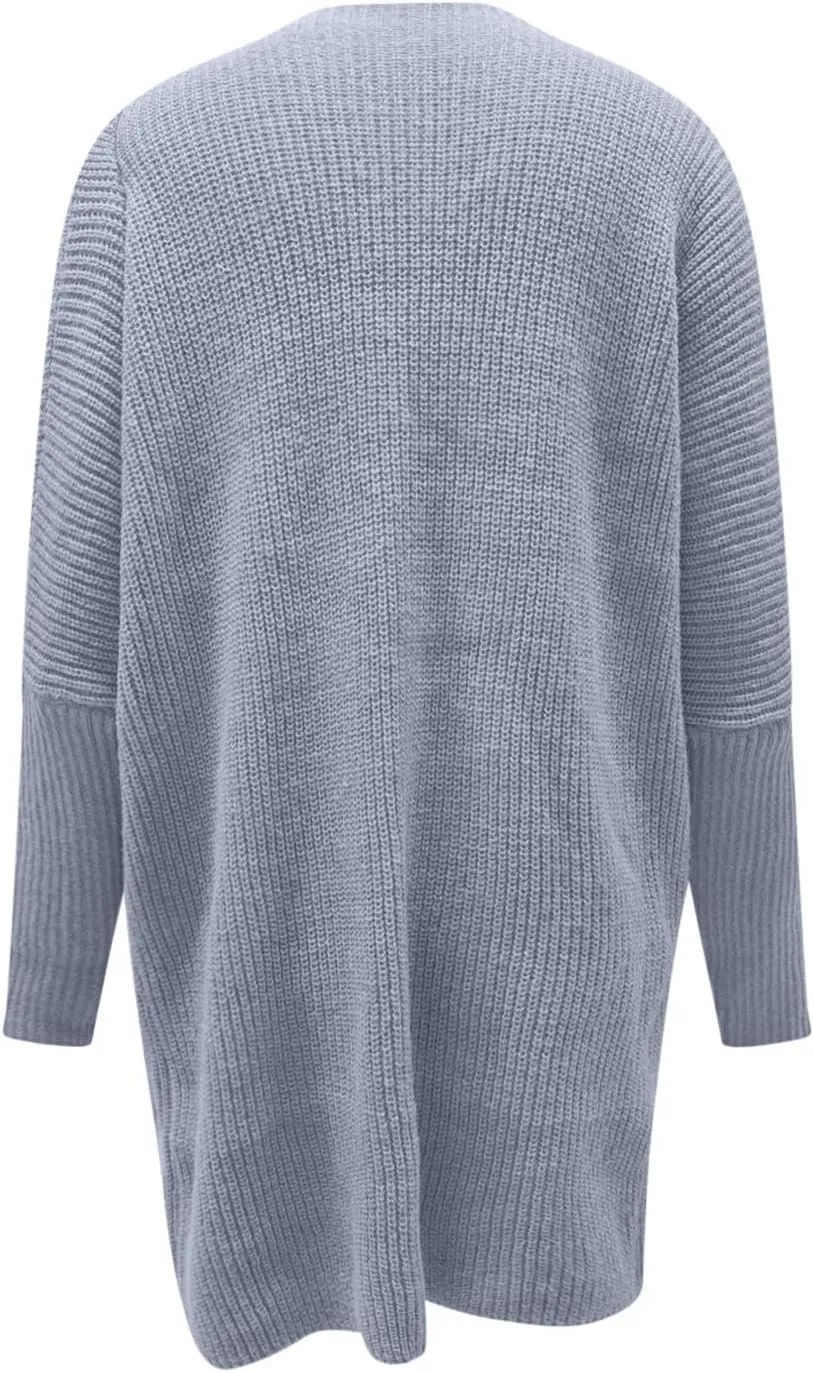 Knit Crochet Sweater Cardigan for Women Open Front Solid Long Sleeve Outwear with Pockets 2024 Winter