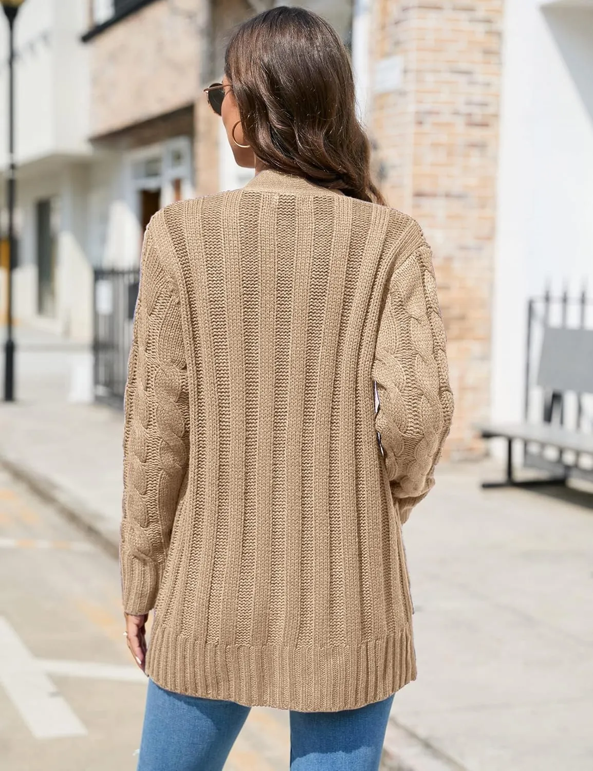 KOJOOIN Women's Casual Button Down Cardigan Sweaters Chunky Long Sleeve Cable Knit Outerwear Coat with Pocket