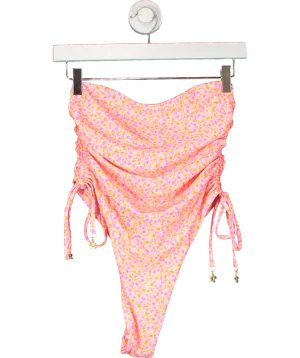Kulani Kinis Pink Ruched Bandeau One Piece Swimsuit - Sherbet Shimmer UK L