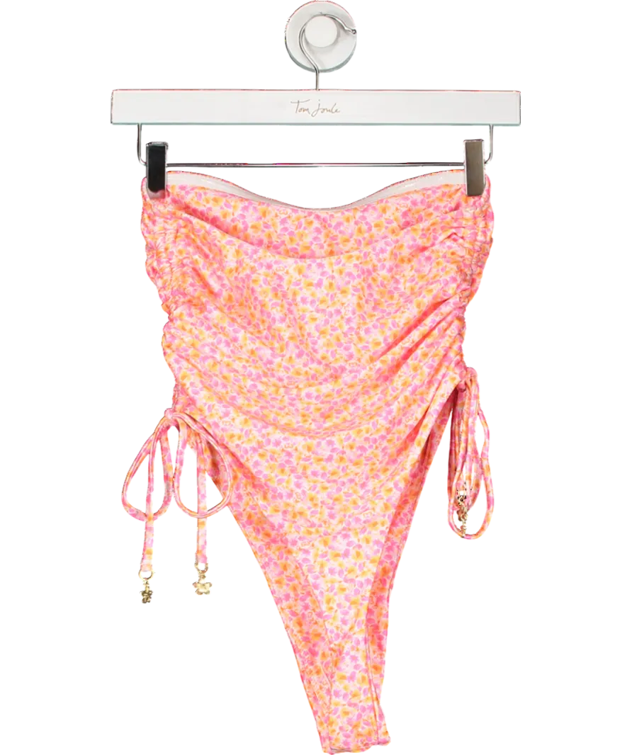 Kulani Kinis Pink Ruched Bandeau One Piece Swimsuit - Sherbet Shimmer UK L