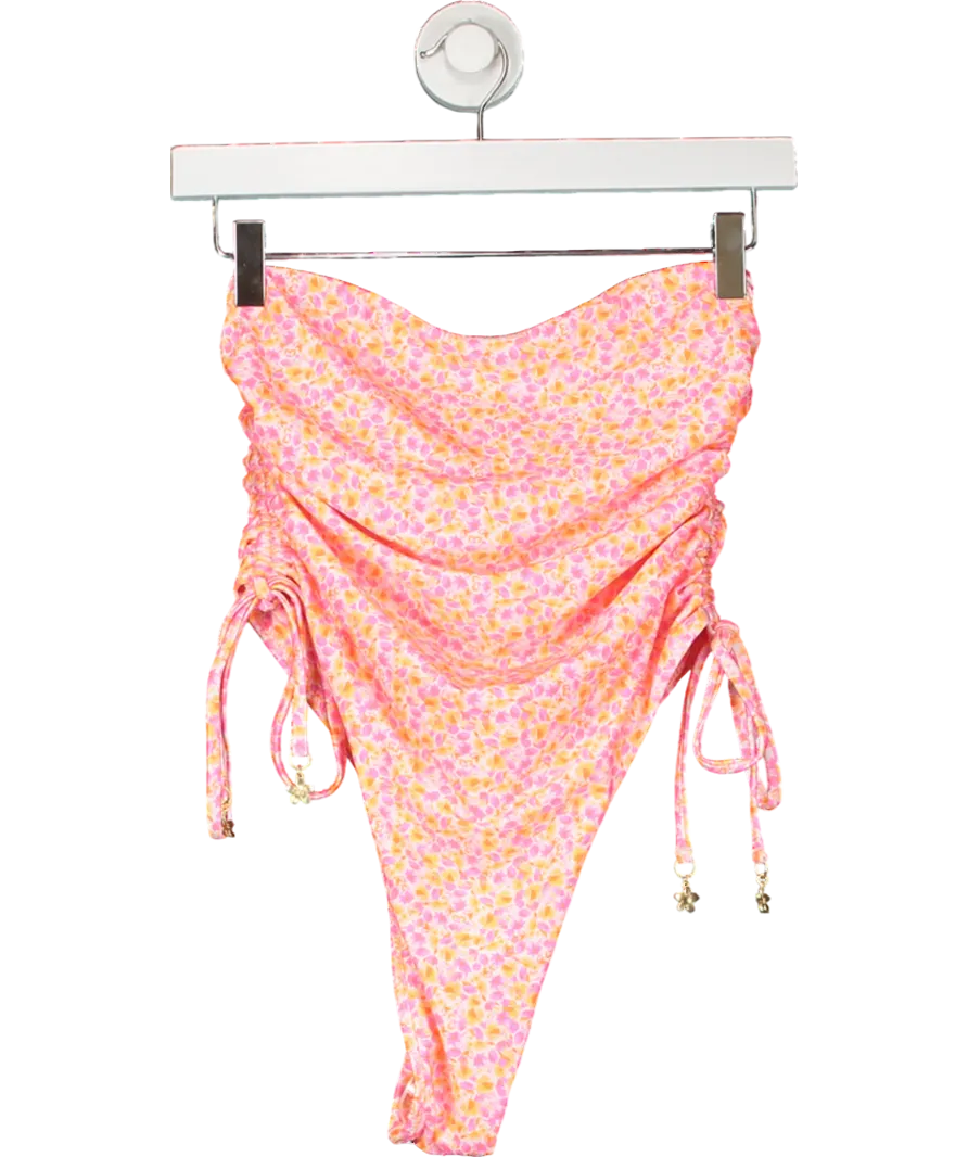 Kulani Kinis Pink Ruched Bandeau One Piece Swimsuit - Sherbet Shimmer UK L