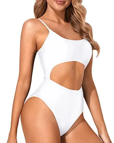Lace Up Adjustable Sexy Cutout One Piece Swimsuits-White
