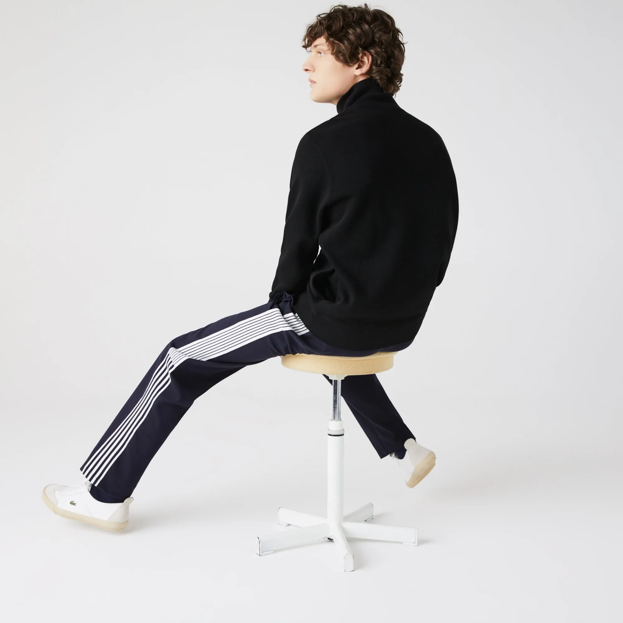 Lacoste Mens Zippered Stand-Up Collar Cotton Sweatshirt Black SH1927 031