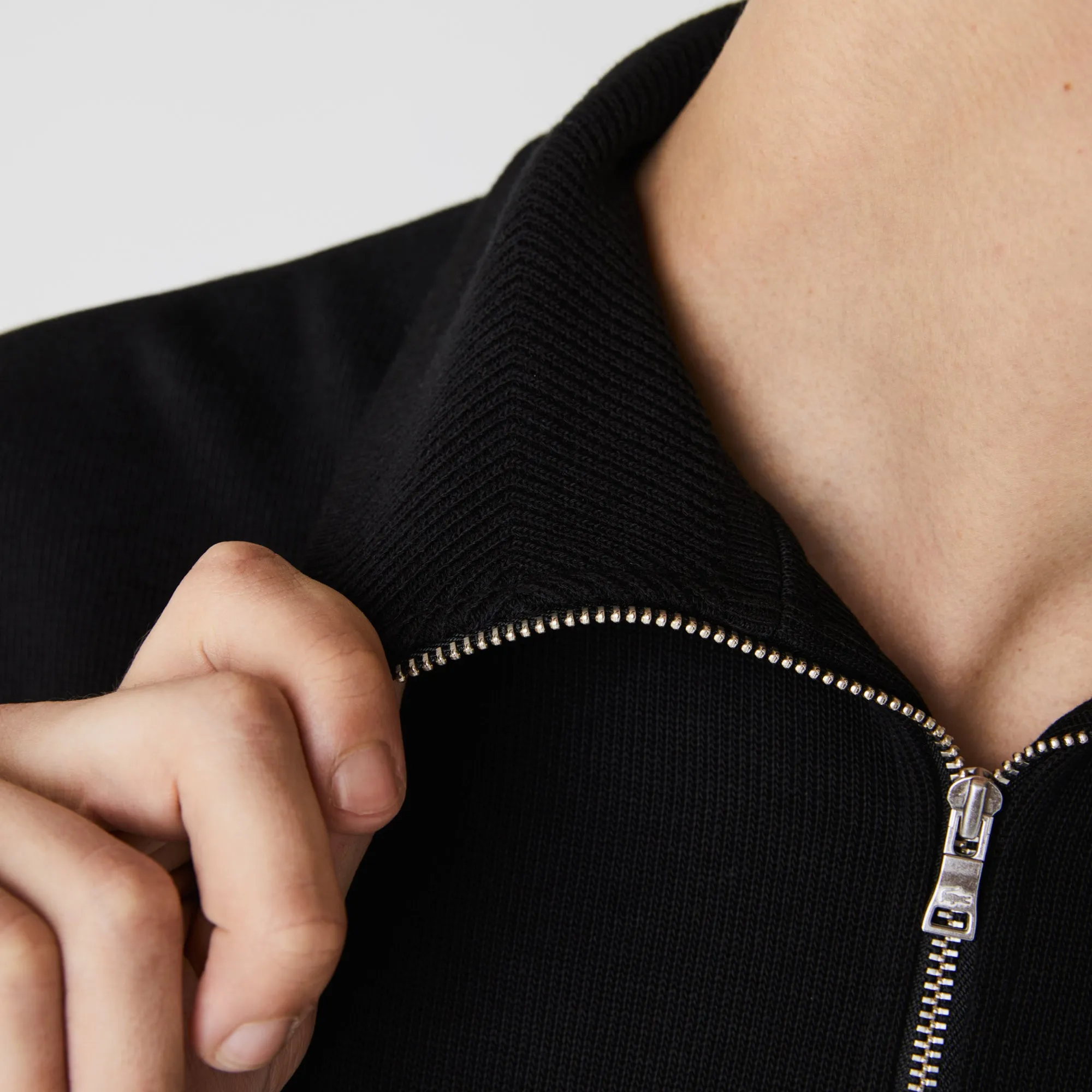 Lacoste Mens Zippered Stand-Up Collar Cotton Sweatshirt Black SH1927 031