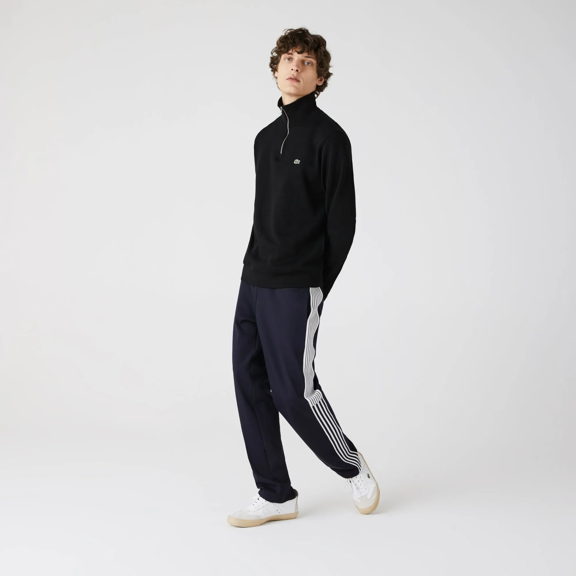 Lacoste Mens Zippered Stand-Up Collar Cotton Sweatshirt Black SH1927 031