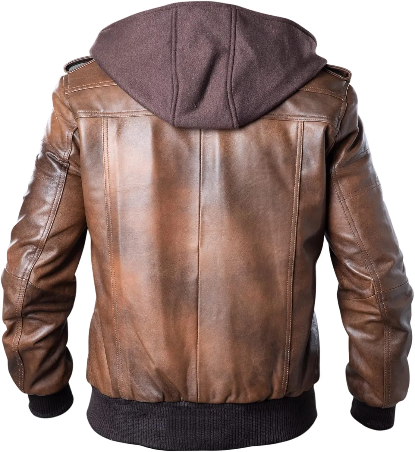 Lambskin Leather Motorcycle Jacket for Men - Genuine Leather Bomber Jacket with Removable Hood - US Sizes XXS-3XL