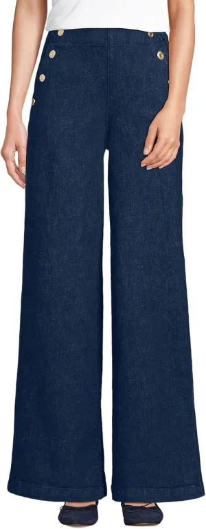 Lands' End Women's Soft Denim High Rise Mariner Panel Extra Wide Leg Pants