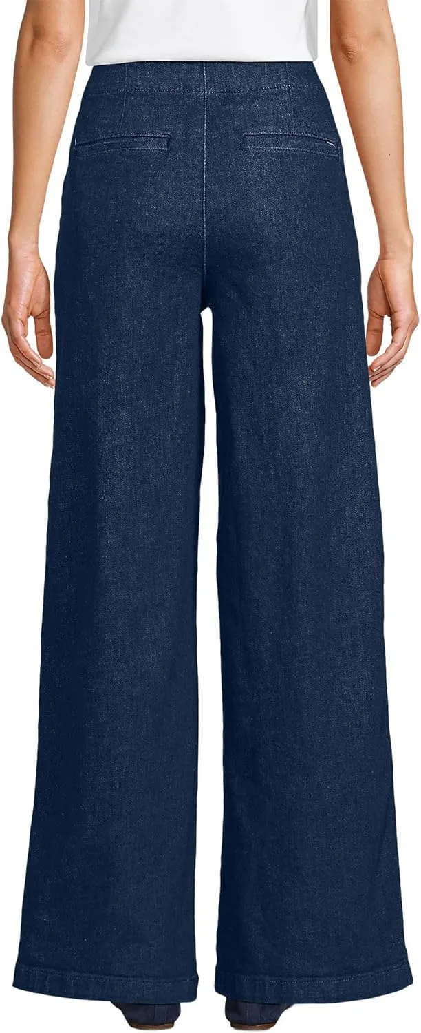 Lands' End Women's Soft Denim High Rise Mariner Panel Extra Wide Leg Pants