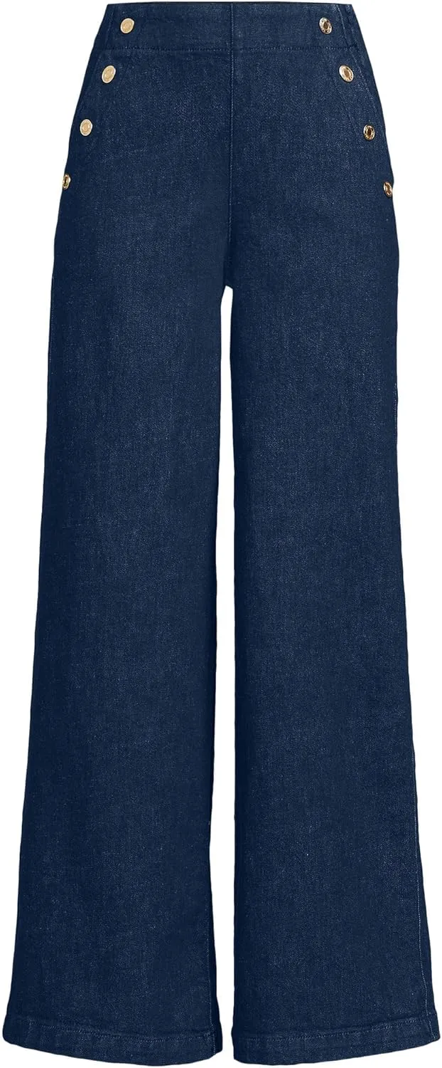 Lands' End Women's Soft Denim High Rise Mariner Panel Extra Wide Leg Pants