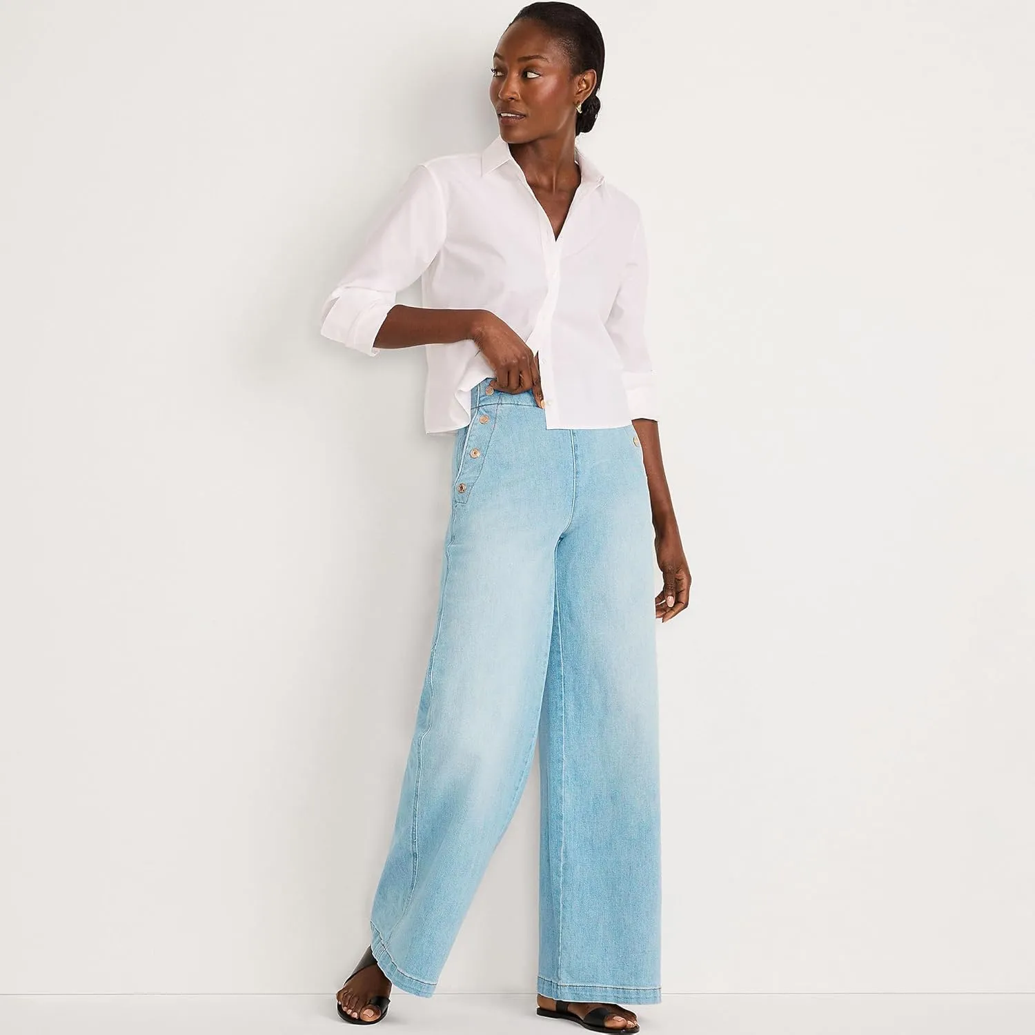 Lands' End Women's Soft Denim High Rise Mariner Panel Extra Wide Leg Pants