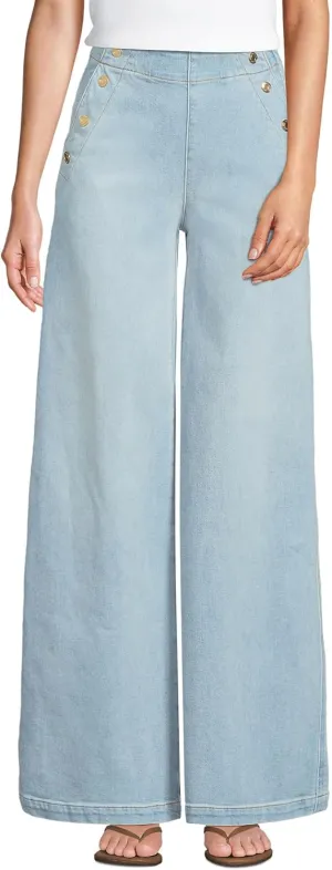 Lands' End Women's Soft Denim High Rise Mariner Panel Extra Wide Leg Pants
