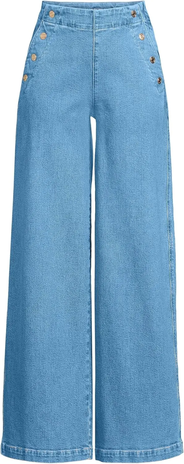 Lands' End Women's Soft Denim High Rise Mariner Panel Extra Wide Leg Pants