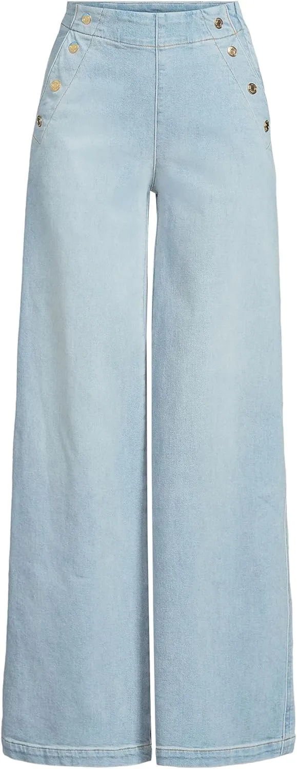 Lands' End Women's Soft Denim High Rise Mariner Panel Extra Wide Leg Pants