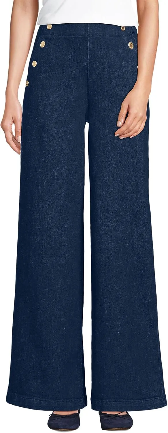Lands' End Women's Soft Denim High Rise Mariner Panel Extra Wide Leg Pants