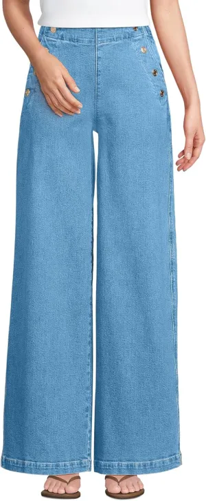 Lands' End Women's Soft Denim High Rise Mariner Panel Extra Wide Leg Pants