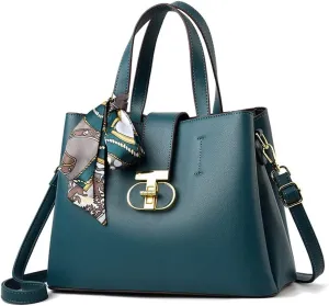 Large Vegan Leather Satchel Handbag for Women - Stylish Top Handle Purse & Tote Shoulder Bag (Blue)