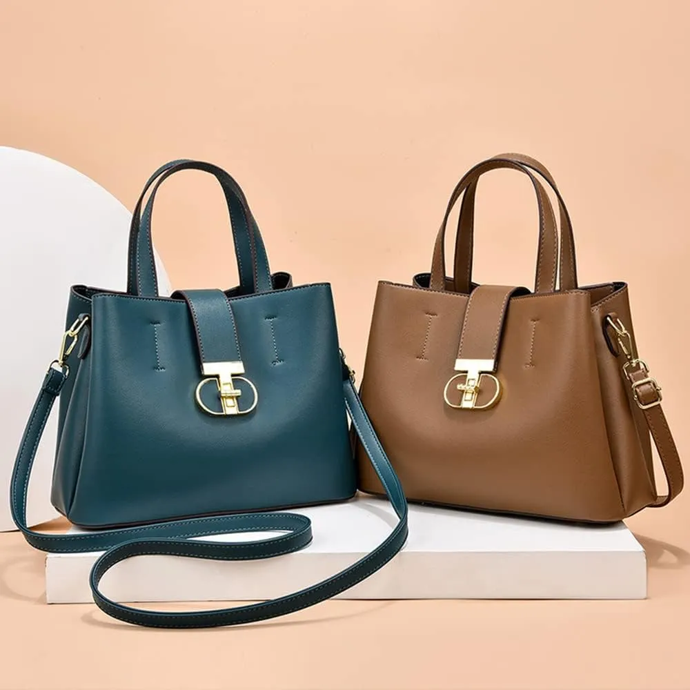 Large Vegan Leather Satchel Handbag for Women - Stylish Top Handle Purse & Tote Shoulder Bag (Blue)