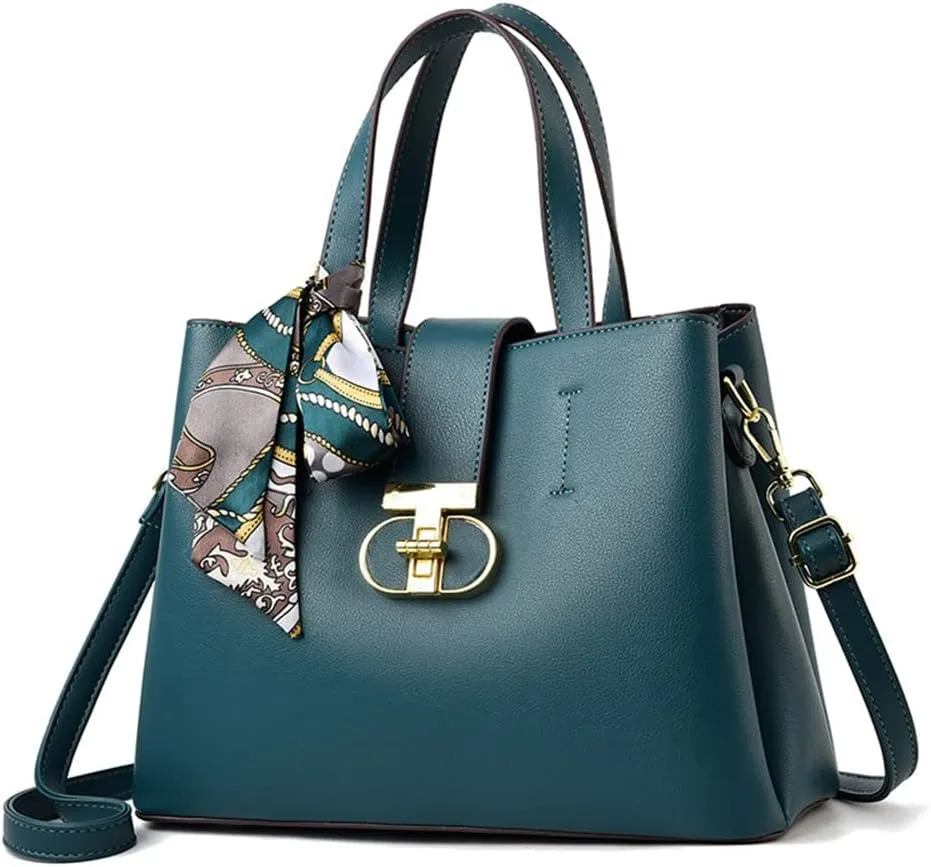Large Vegan Leather Satchel Handbag for Women - Stylish Top Handle Purse & Tote Shoulder Bag (Blue)