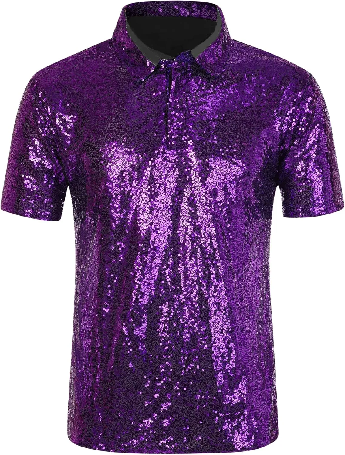 Lars Amadeus Sequin Polo for Men's Sparkle Short Sleeves Club Party Shiny Golf Shirts