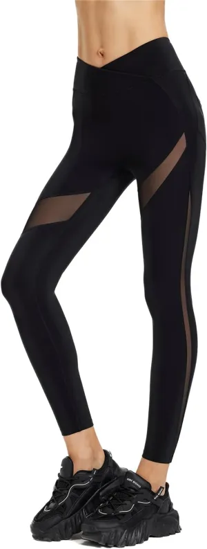 Leggings for Women with Crossover High Waist,Tummy Control Workout Soft Yoga Pants with Pockets