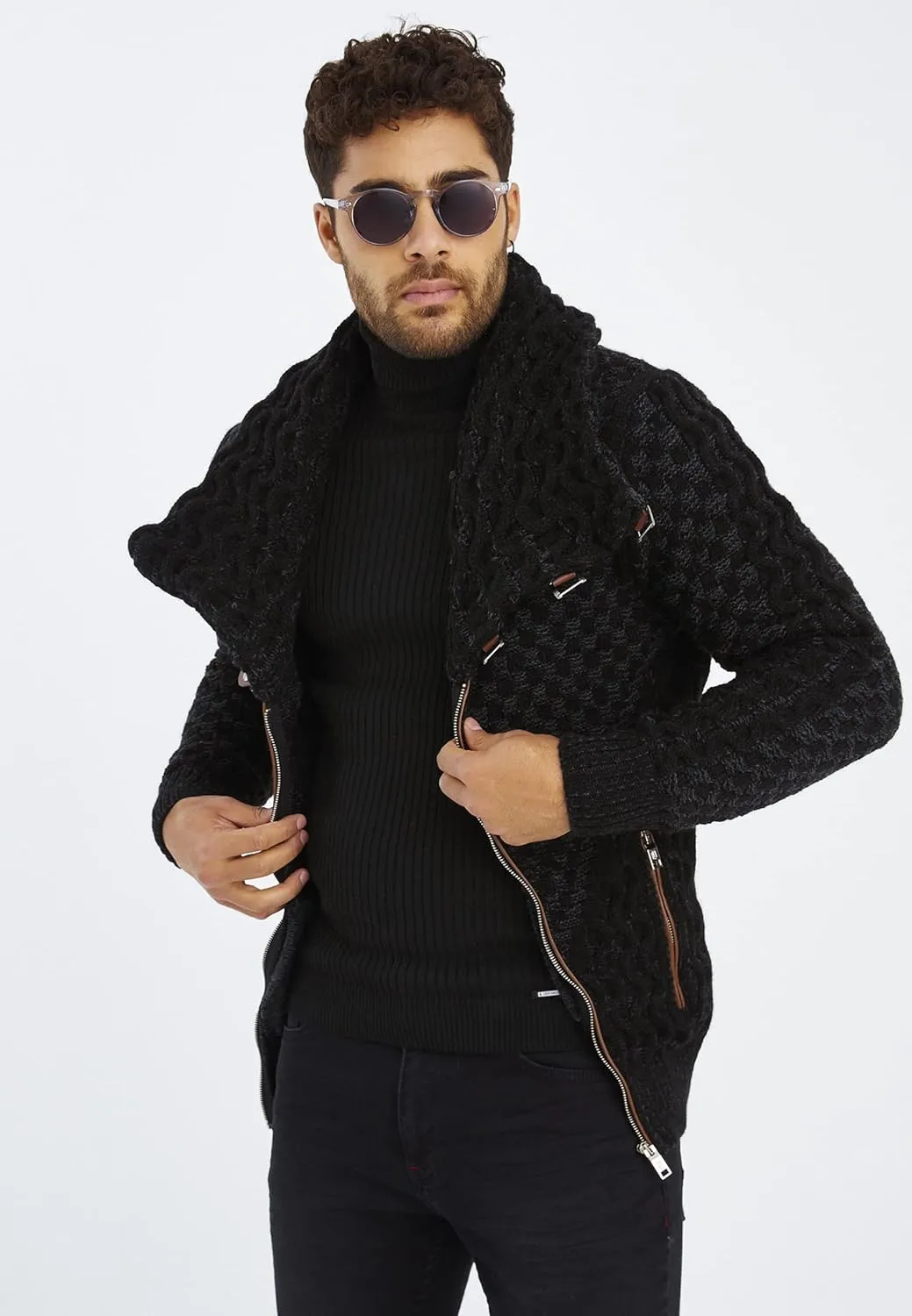 Leif Nelson Men's Knitted Jacket Turtleneck Cardigan Winter Pullover Hoodies Casual Sweaters Jumper LN5340