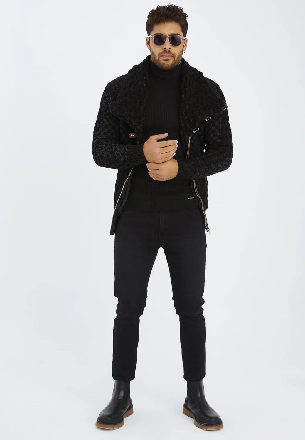 Leif Nelson Men's Knitted Jacket Turtleneck Cardigan Winter Pullover Hoodies Casual Sweaters Jumper LN5340