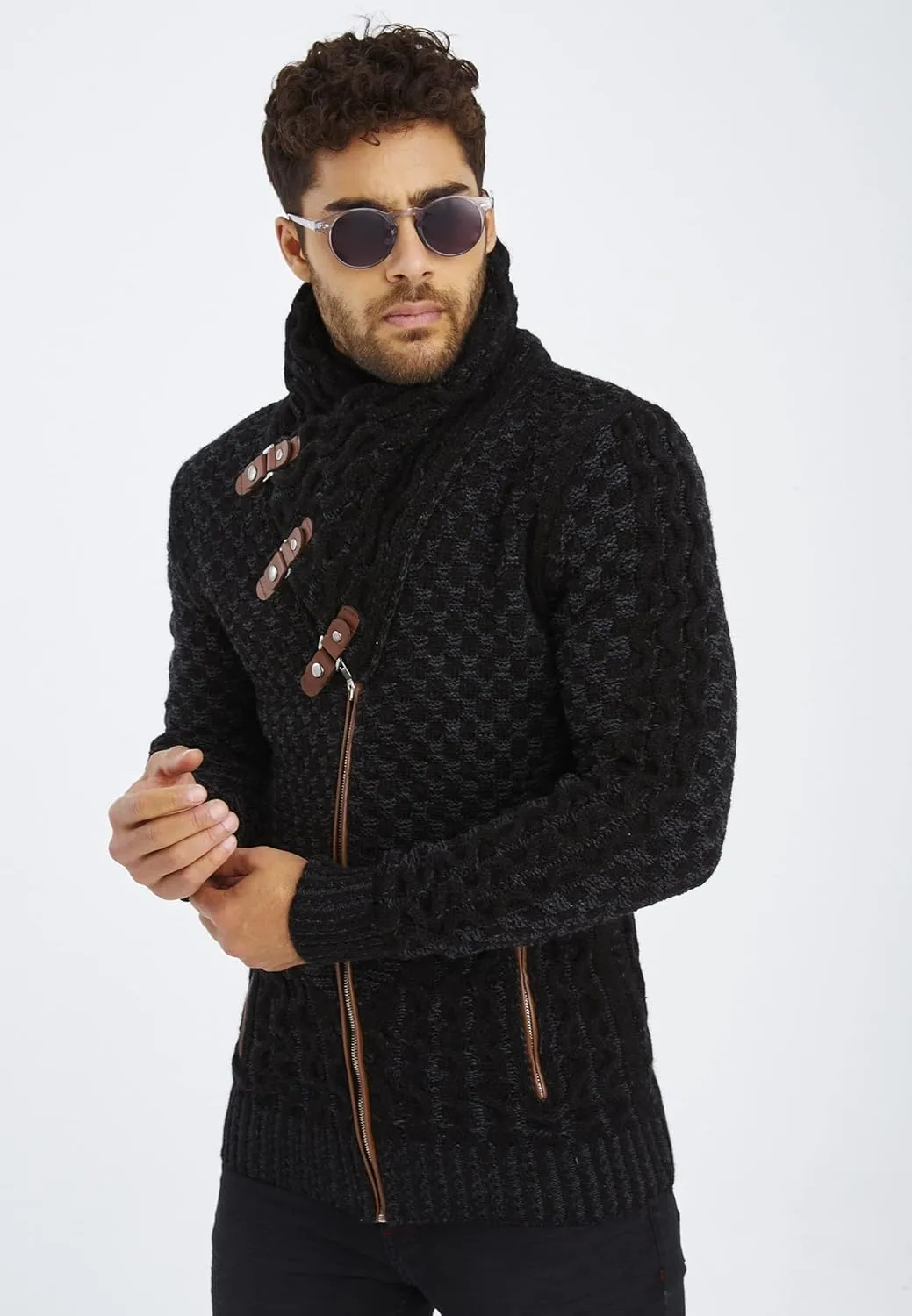 Leif Nelson Men's Knitted Jacket Turtleneck Cardigan Winter Pullover Hoodies Casual Sweaters Jumper LN5340