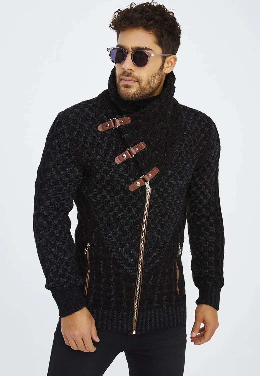 Leif Nelson Men's Knitted Jacket Turtleneck Cardigan Winter Pullover Hoodies Casual Sweaters Jumper LN5340